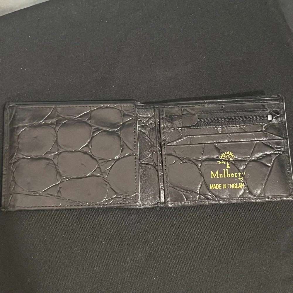Mulberry Vintage Black Croc Embossed Leather Trifold Wallet Made in England Mens